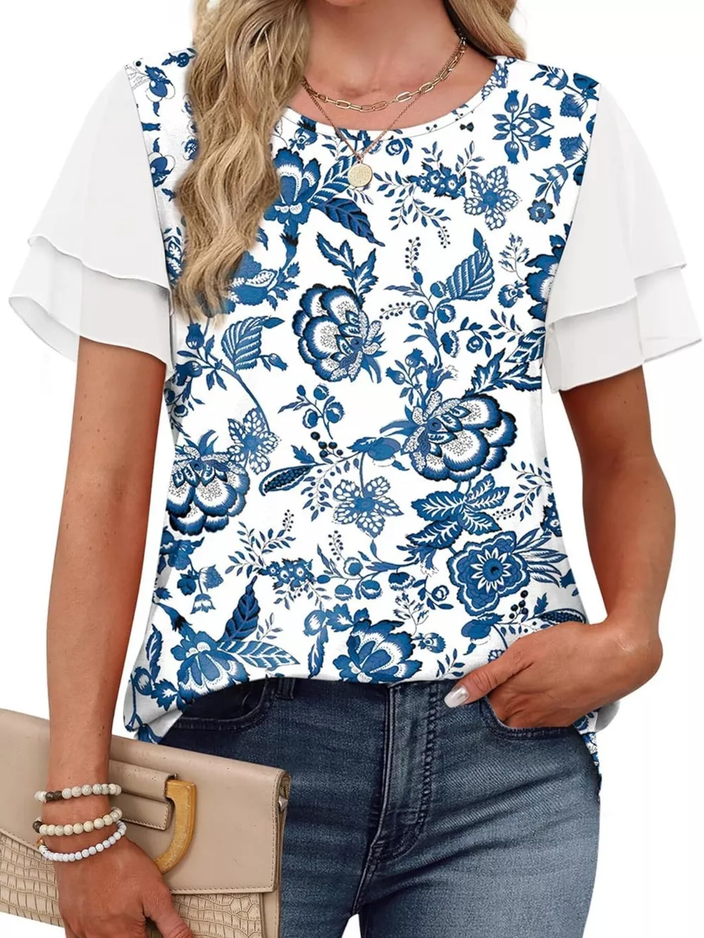 Layered Short Sleeve Round Neck T-Shirt, image 26