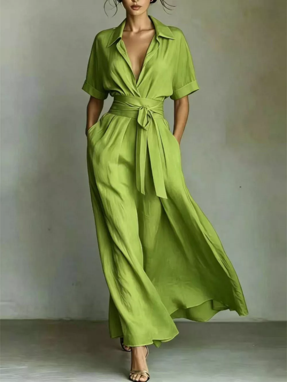 Collared Neck Maxi Shirt Dress, image 8