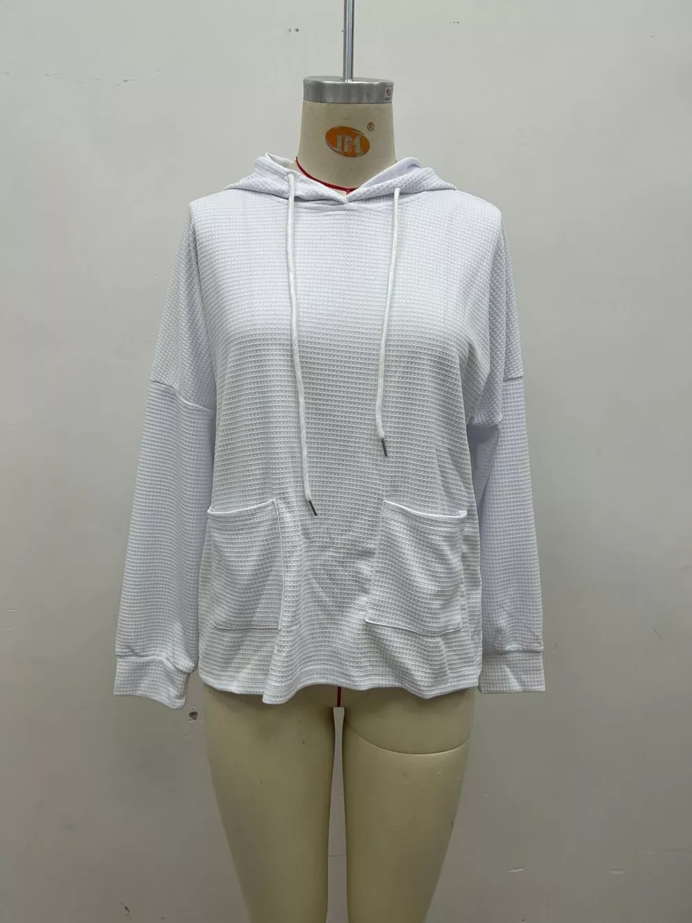 Full Size Waffle Knit Drawstring Long Sleeve Hoodie Plus Size, image 17