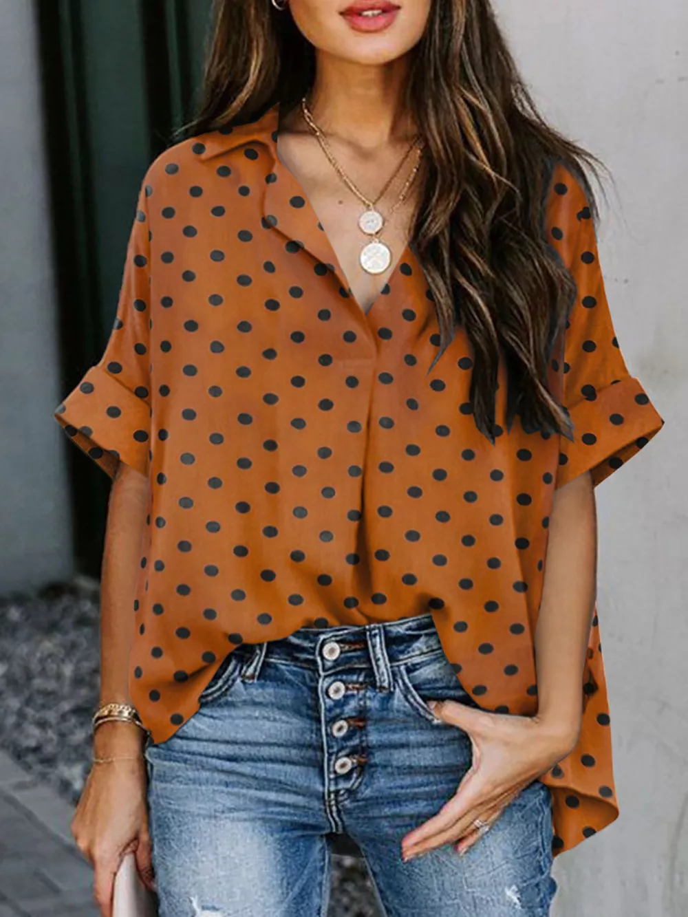 Full Size Collared Neck Half Sleeve Shirt Plus Size, image 4