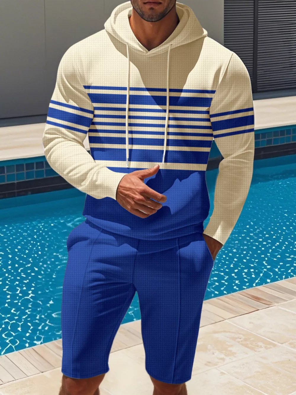 Men's Full Size Striped Hoodie & Shorts Casual Set Plus Size, image 11