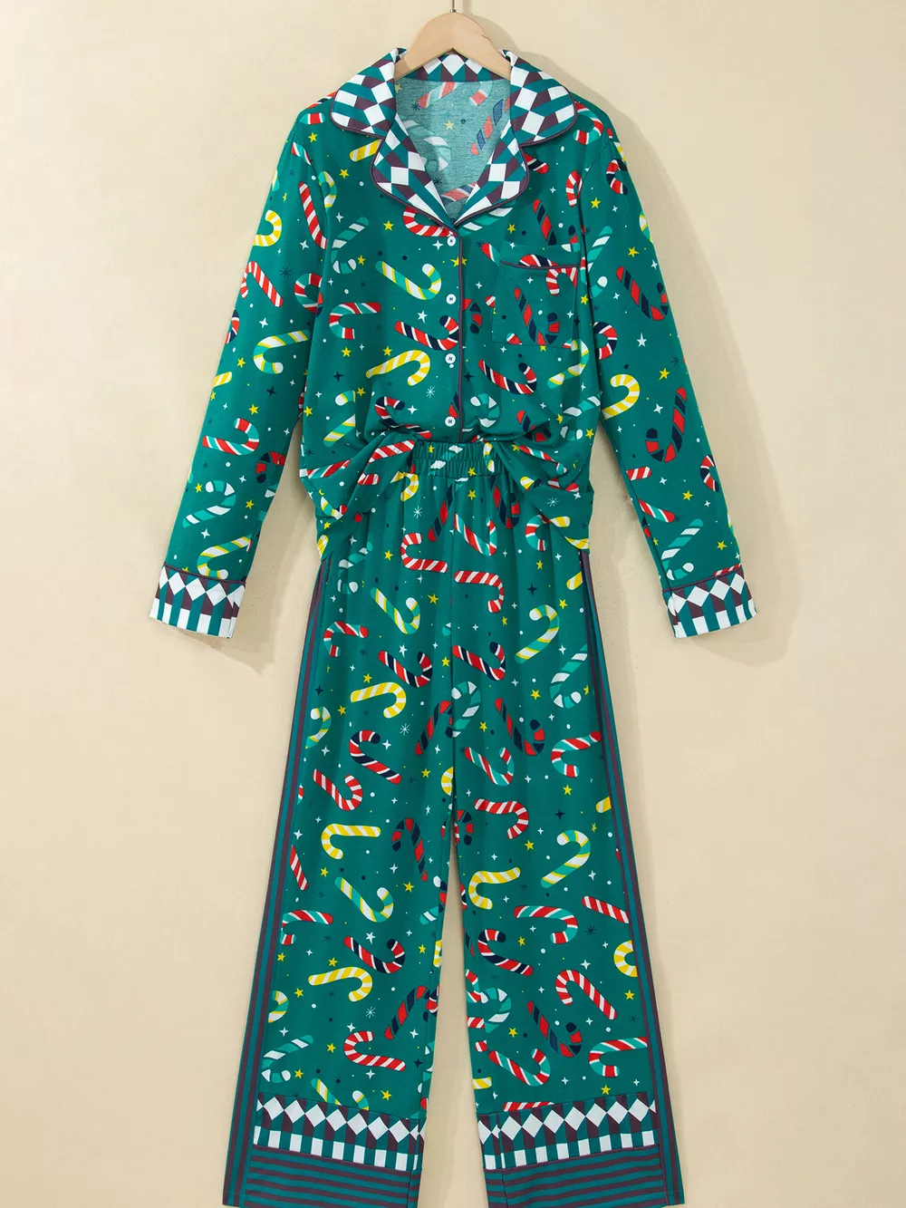 Abstract Candy Cane Print Long Sleeve Two Piece Lounge Set, image 3