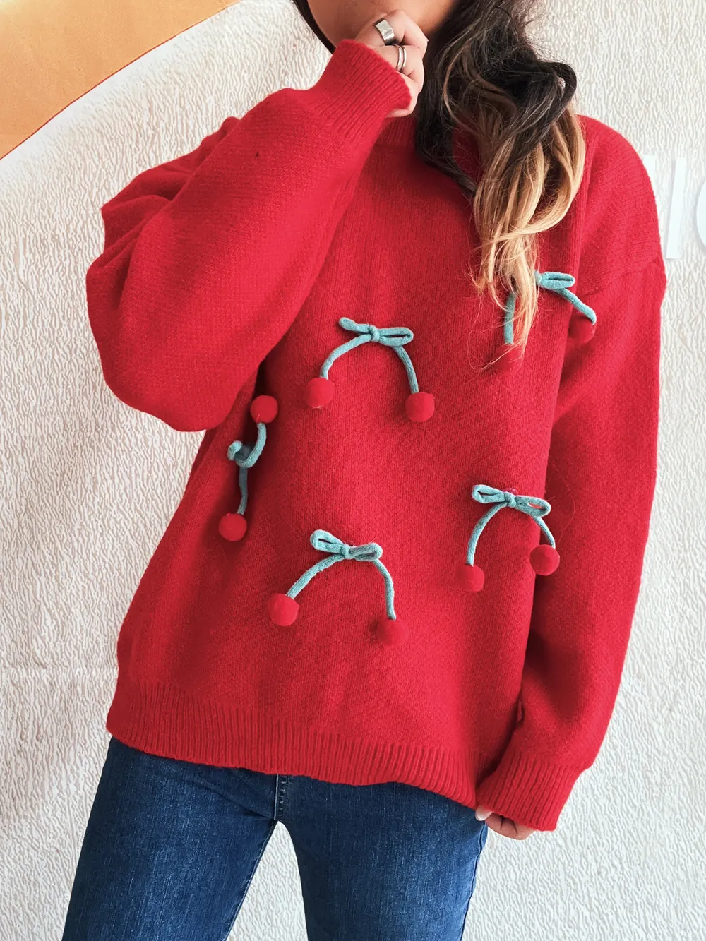 Cherry Round Neck Long Sleeve Sweater, image 20