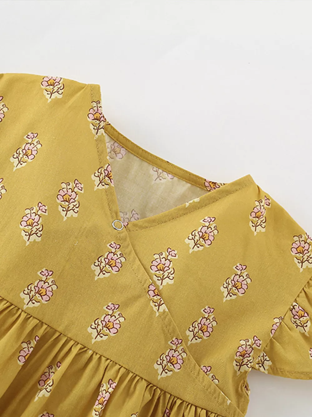 Children's Floral Print Ruffle Sleeve Wrap Dress, image 3