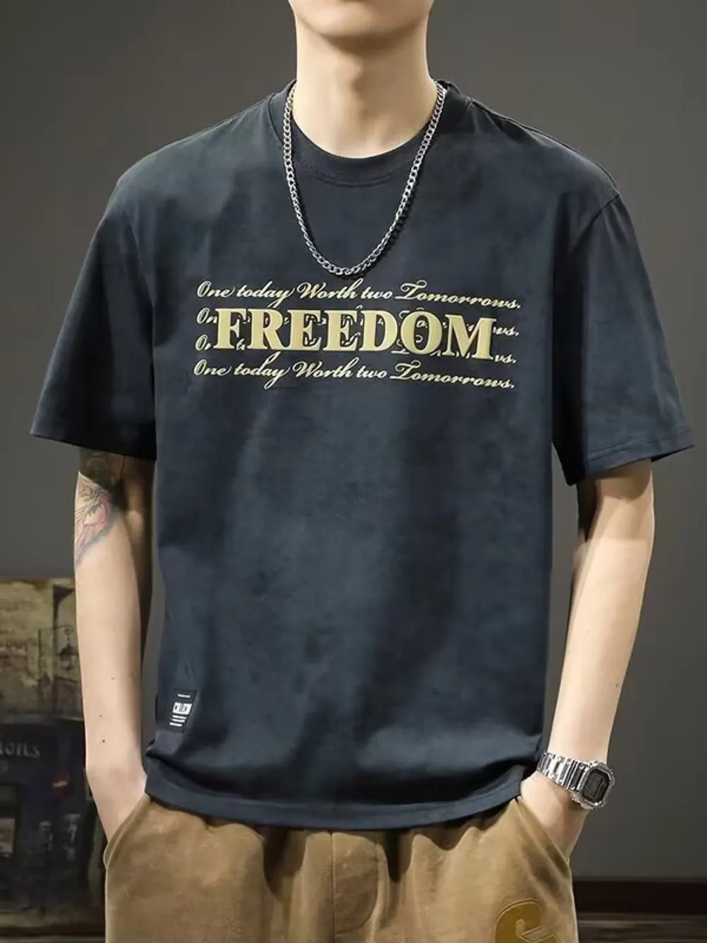 Men's Full Size Freedom Vintage Round Neck T-Shirt Plus Size