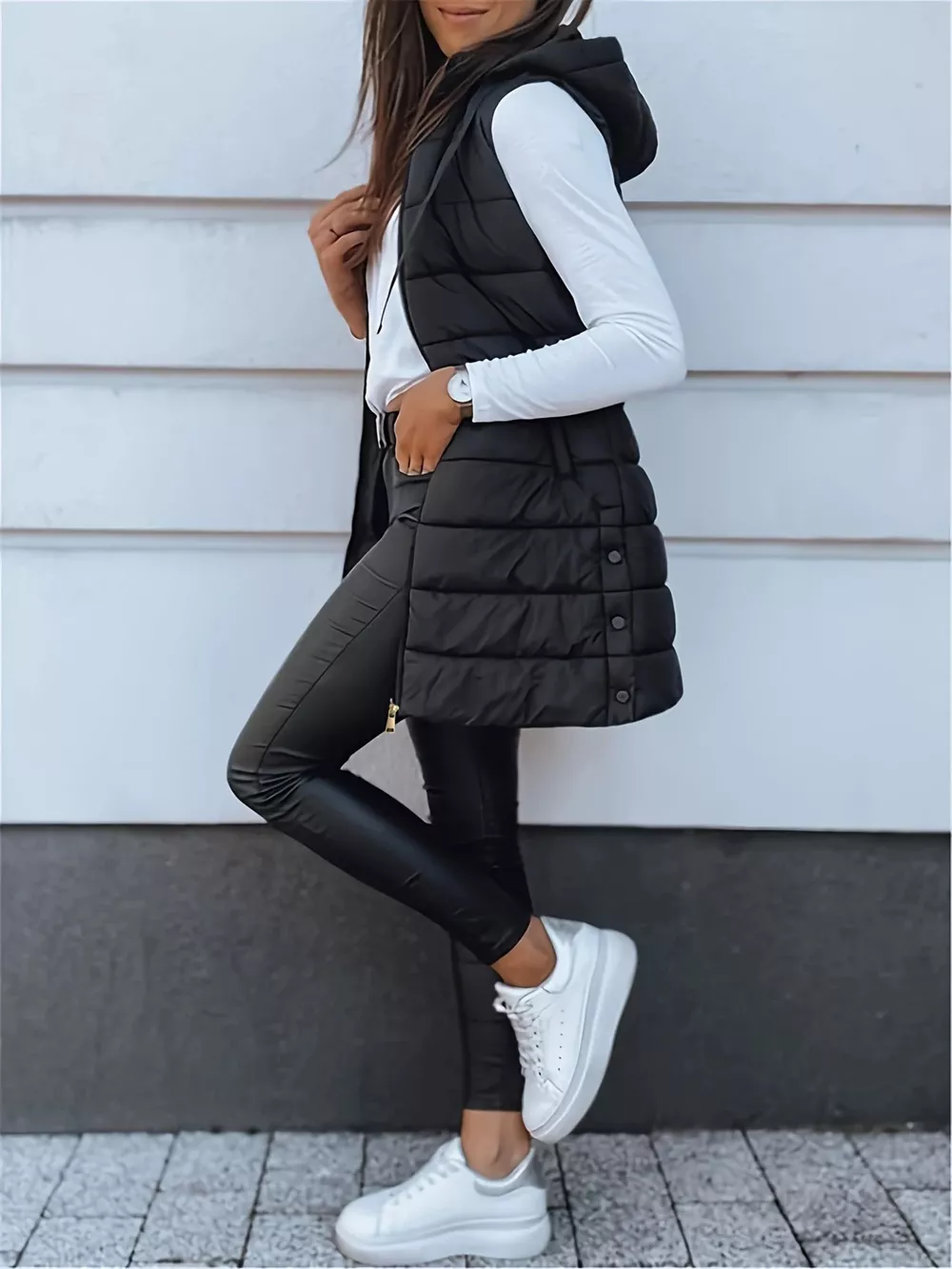 Zip Up Longline Hooded Puffer Vest Coat, image 14