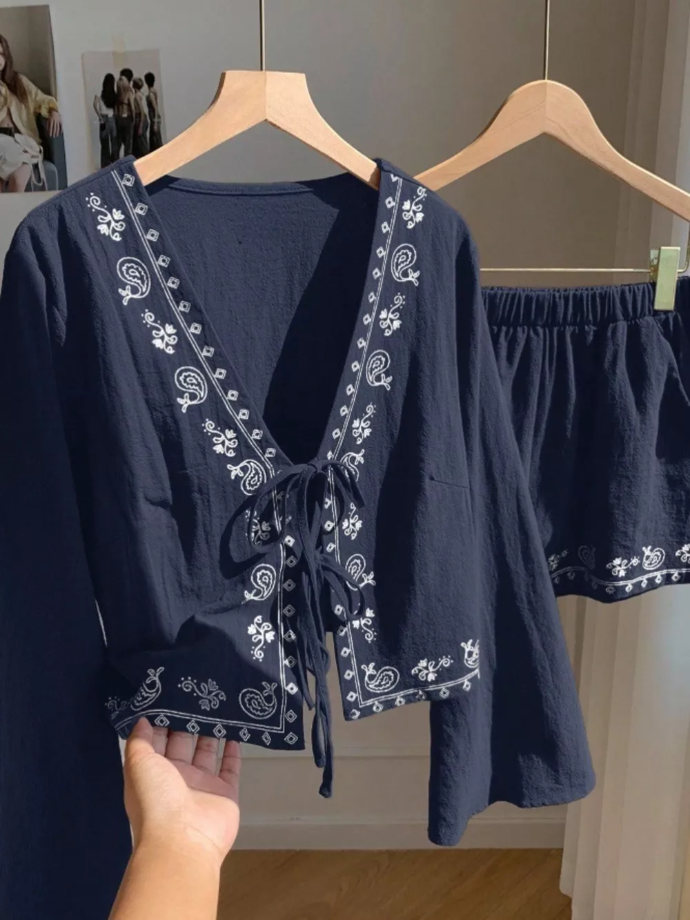 Embroidered Tie-Front Top & Shorts Set, image 15