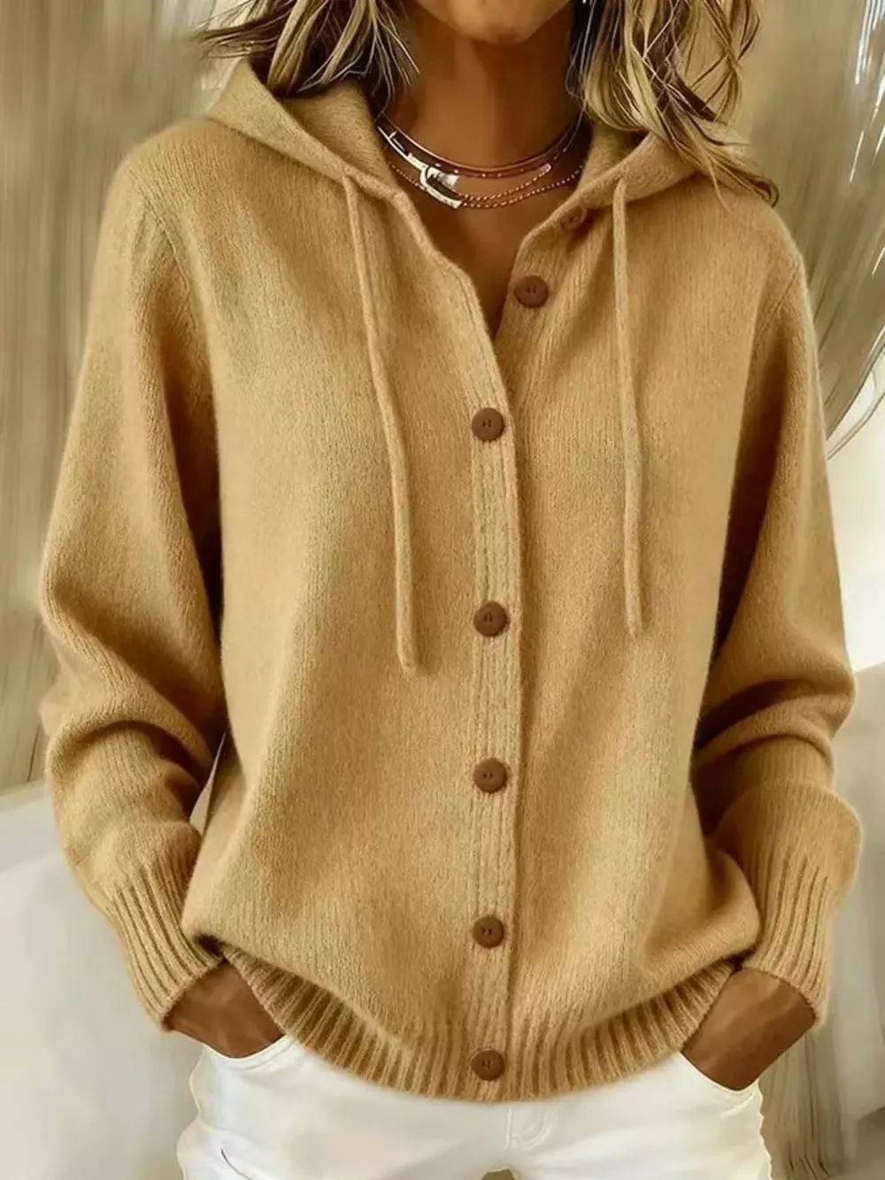 Full Size Hooded Button-Down Knit Cardigan Plus Size, image 11