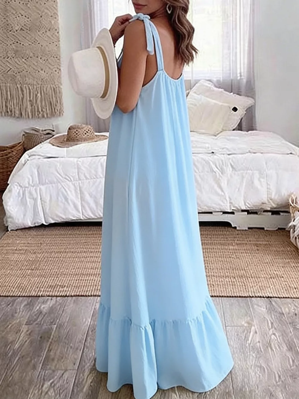 Sleeveless Tie Strap Flowy Maxi Dress, image 10