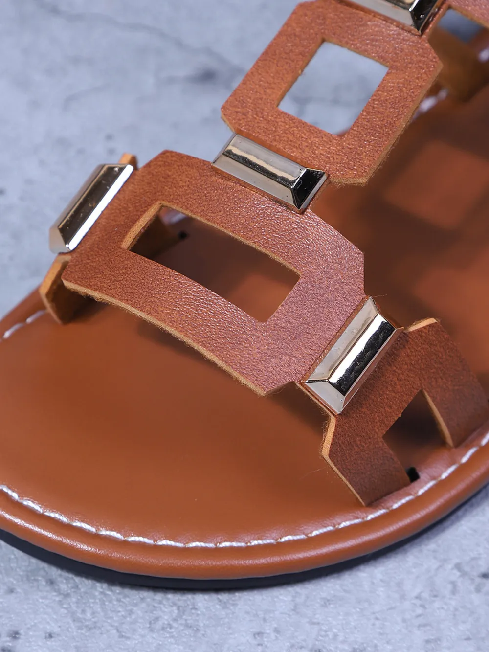 Leather H-Style Flat Sandals, image 2