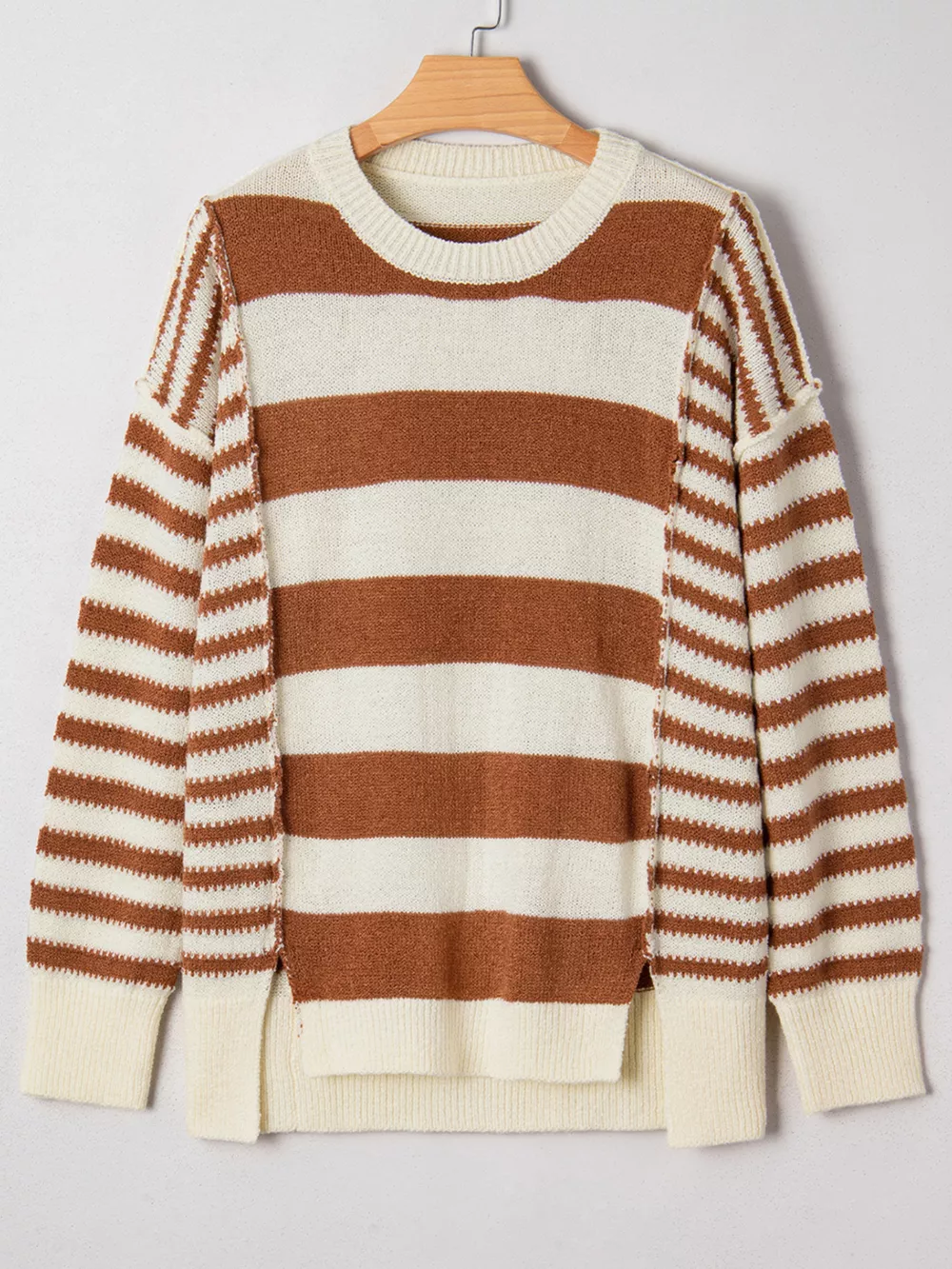 Stripe Drop Shoulder Sleeve Patchwork Baggy Sweater, image 7