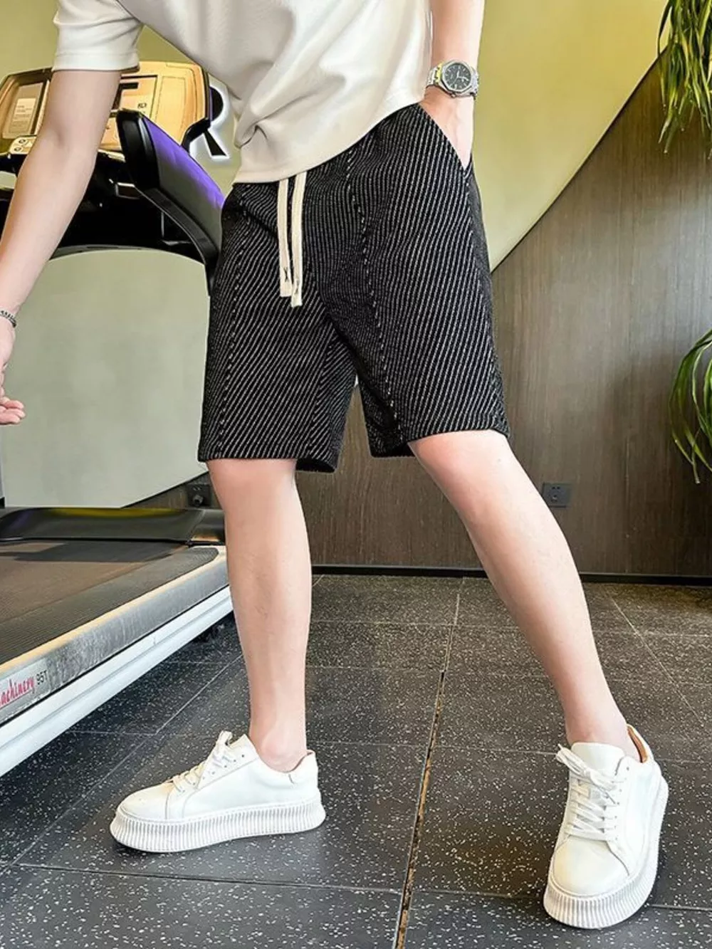 Men's Plus Size Striped Drawstring Casual Shorts, image 2