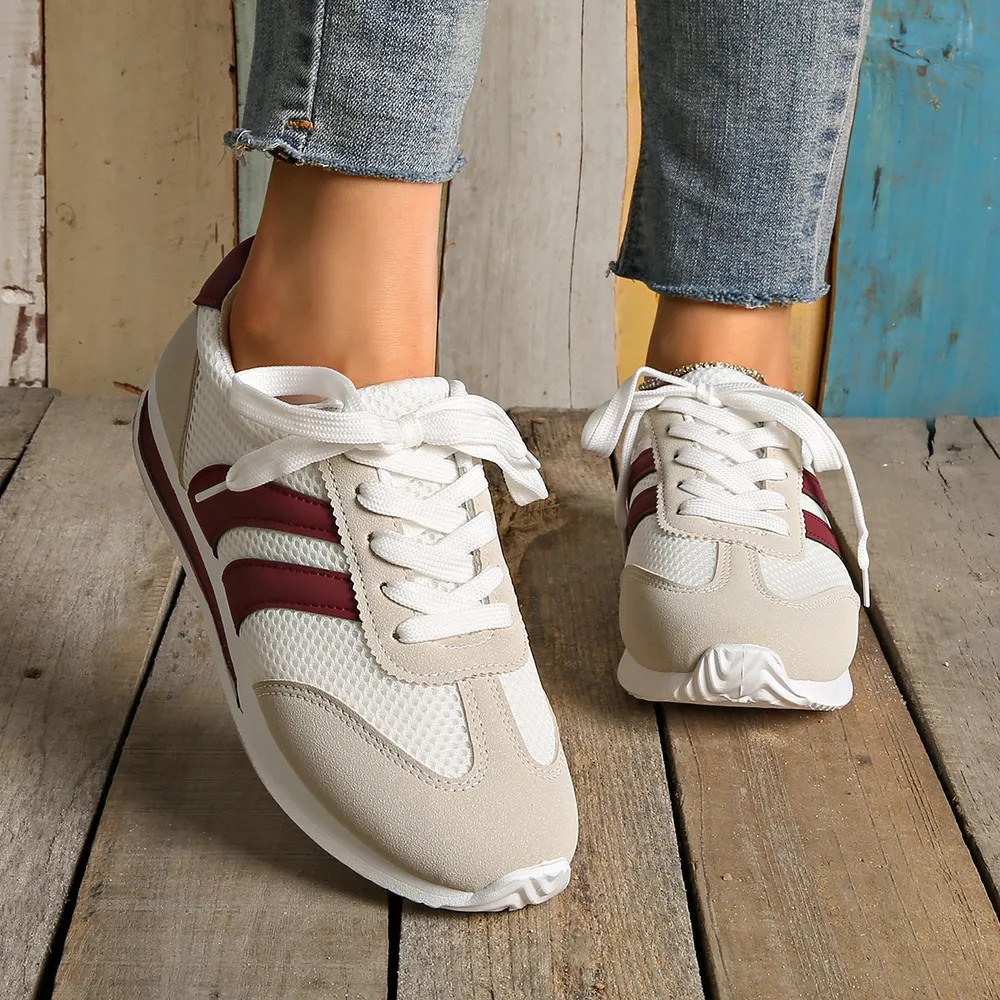 Striped Contrast Mesh Lace Up Sneakers, image 6