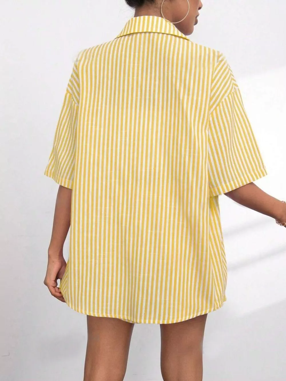 Striped Button Up Shirt and Shorts Casual Set, image 12