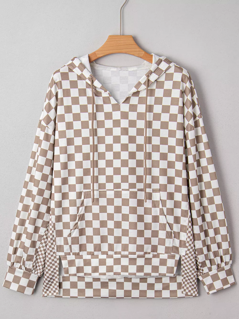 Checkered Pattern Oversized Drawstring Hoodie, image 6