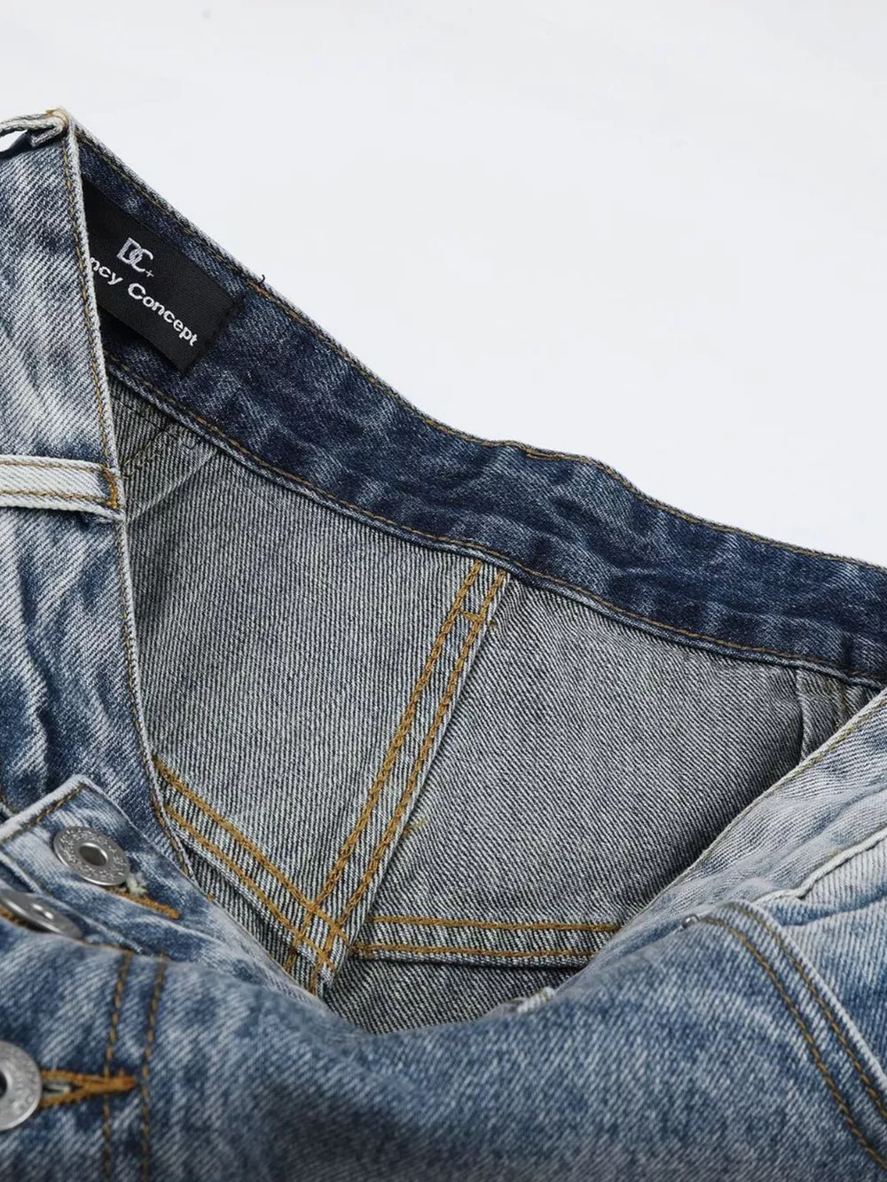 Men's High-Waisted Asymmetric Button-Fly Wide-Leg Denim Capris, image 9