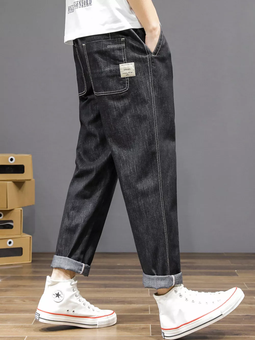 Men's Plus Size Casual Loose Fit Wash Jeans, image 5