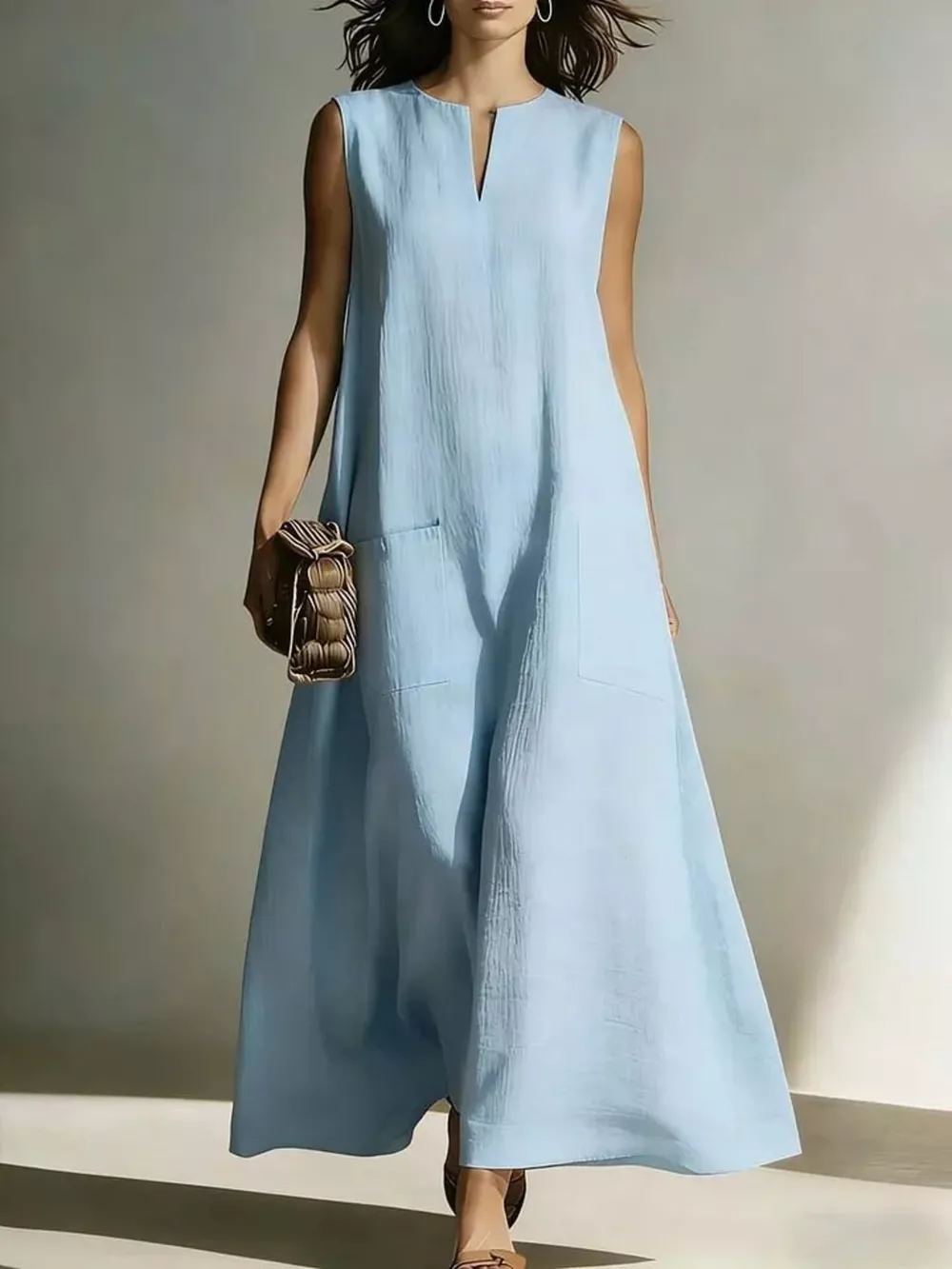 Full Size Notched Sleeveless Maxi Dress Plus Size, image 2
