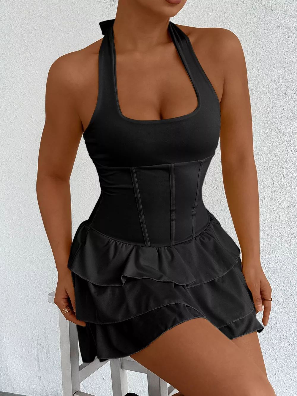 Halter Neck Ruffle Layered Dress, image 11