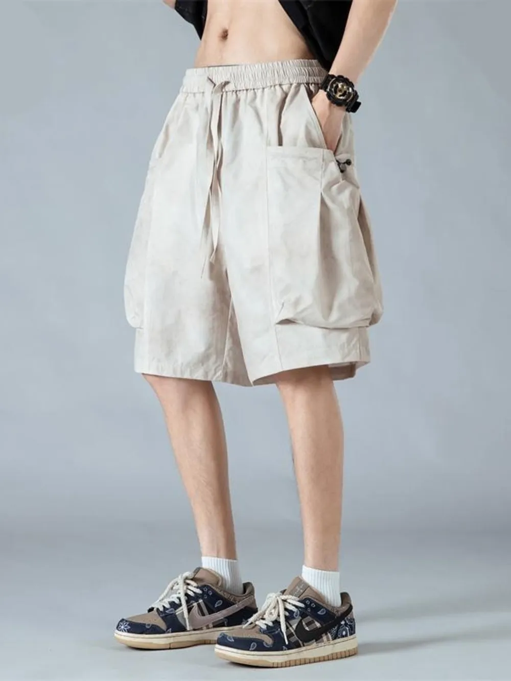 Men's Full Size Elastic Waist Cargo Shorts with Multi-Pockets Plus Size, image 2