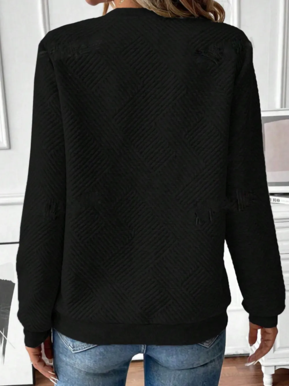 Quarter Zip Textured Long Sleeve Sweatshirt, image 6