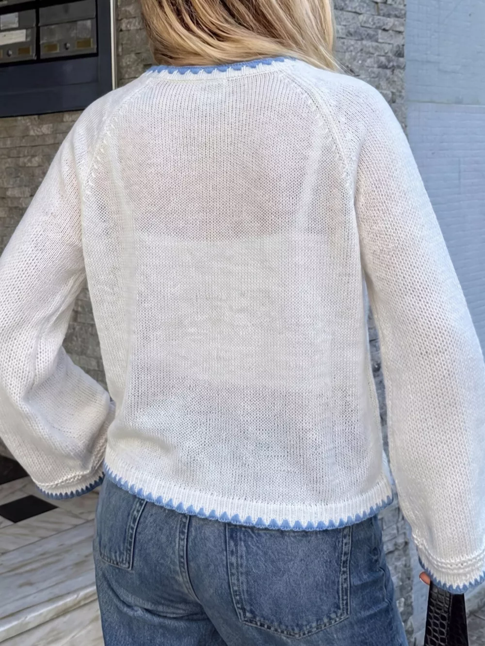 Fish Contrast Trim Knit Top, image 6