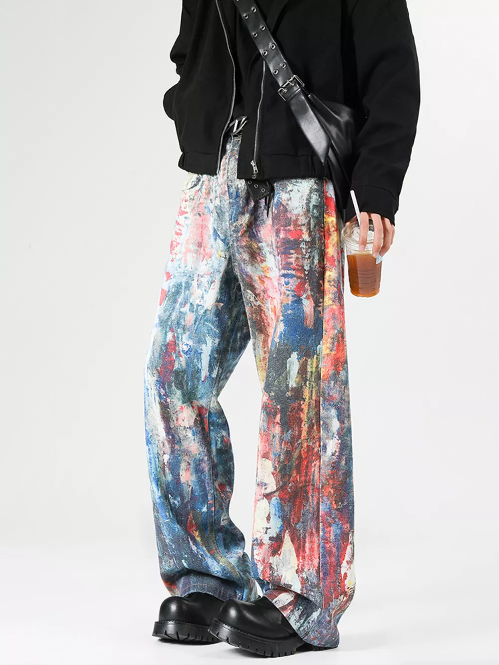 Men's Full Size Abstract Art Print Wide Leg Jeans Plus Size, image 2