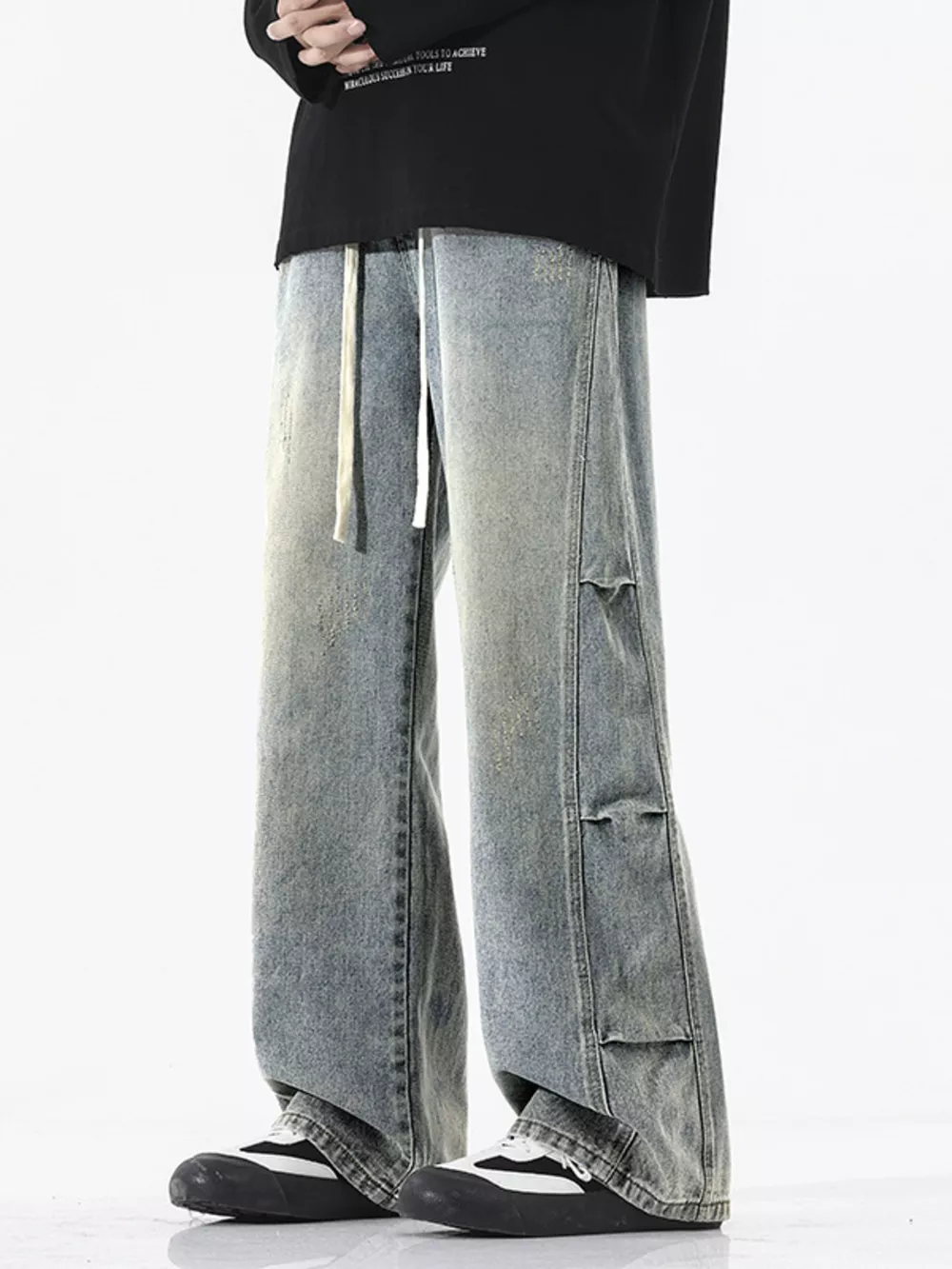 Men's Full Size Vintage Wash Wide Leg Jeans Plus Size, image 2