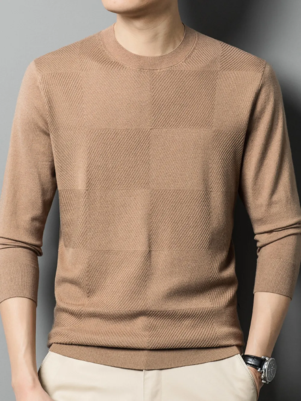 Men's Plus Size Round Neck Long Sleeve Sweater, image 6