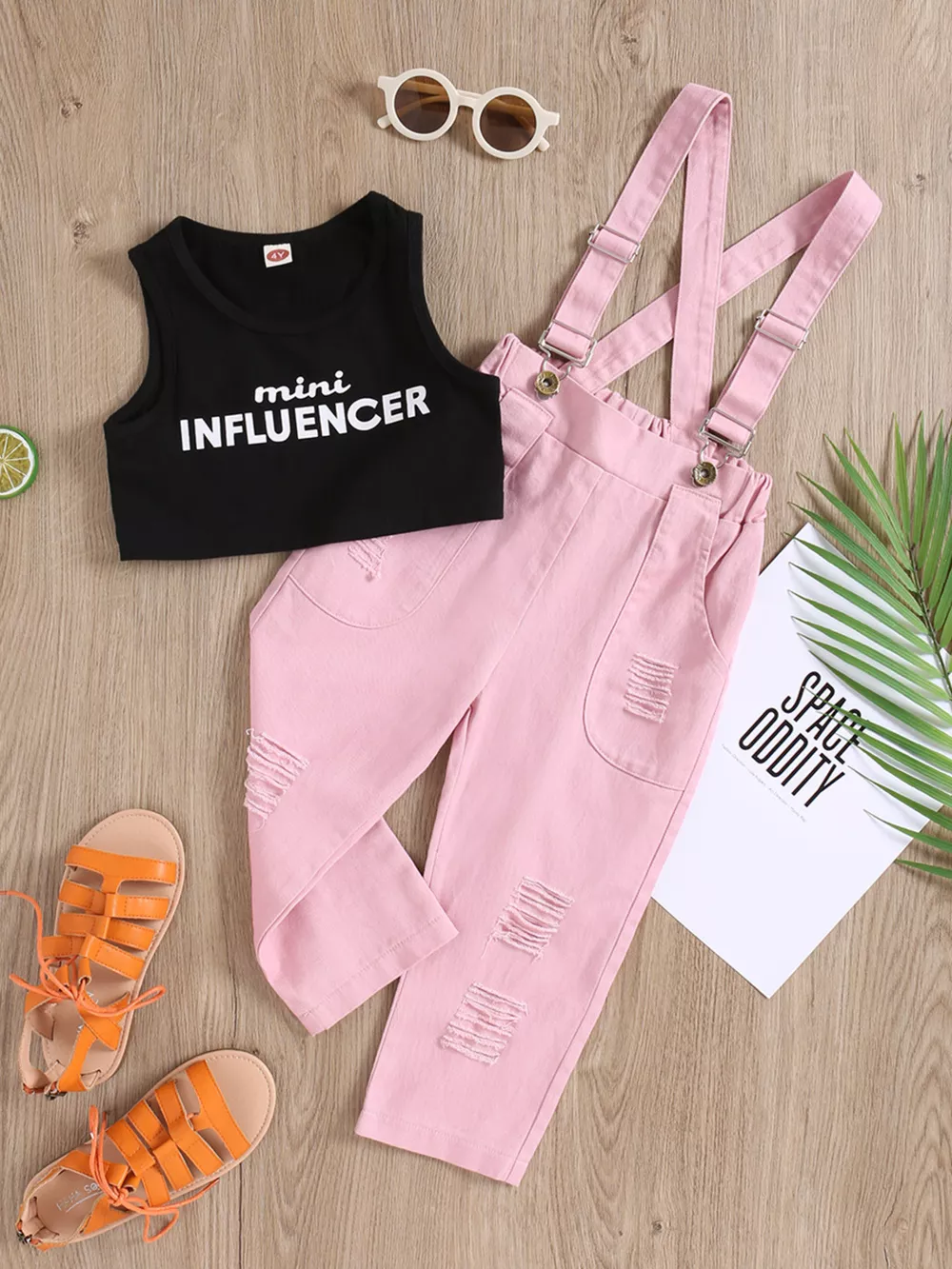 Children's Tank Top & Ripped Overalls Set