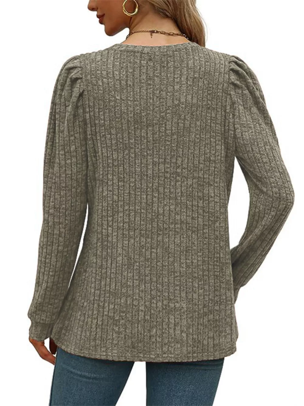 Ribbed Knit Top with Puff Sleeves, image 12