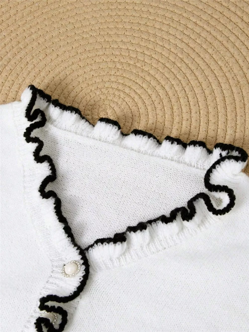 Ruffled Trim Button Front Sweater, image 3
