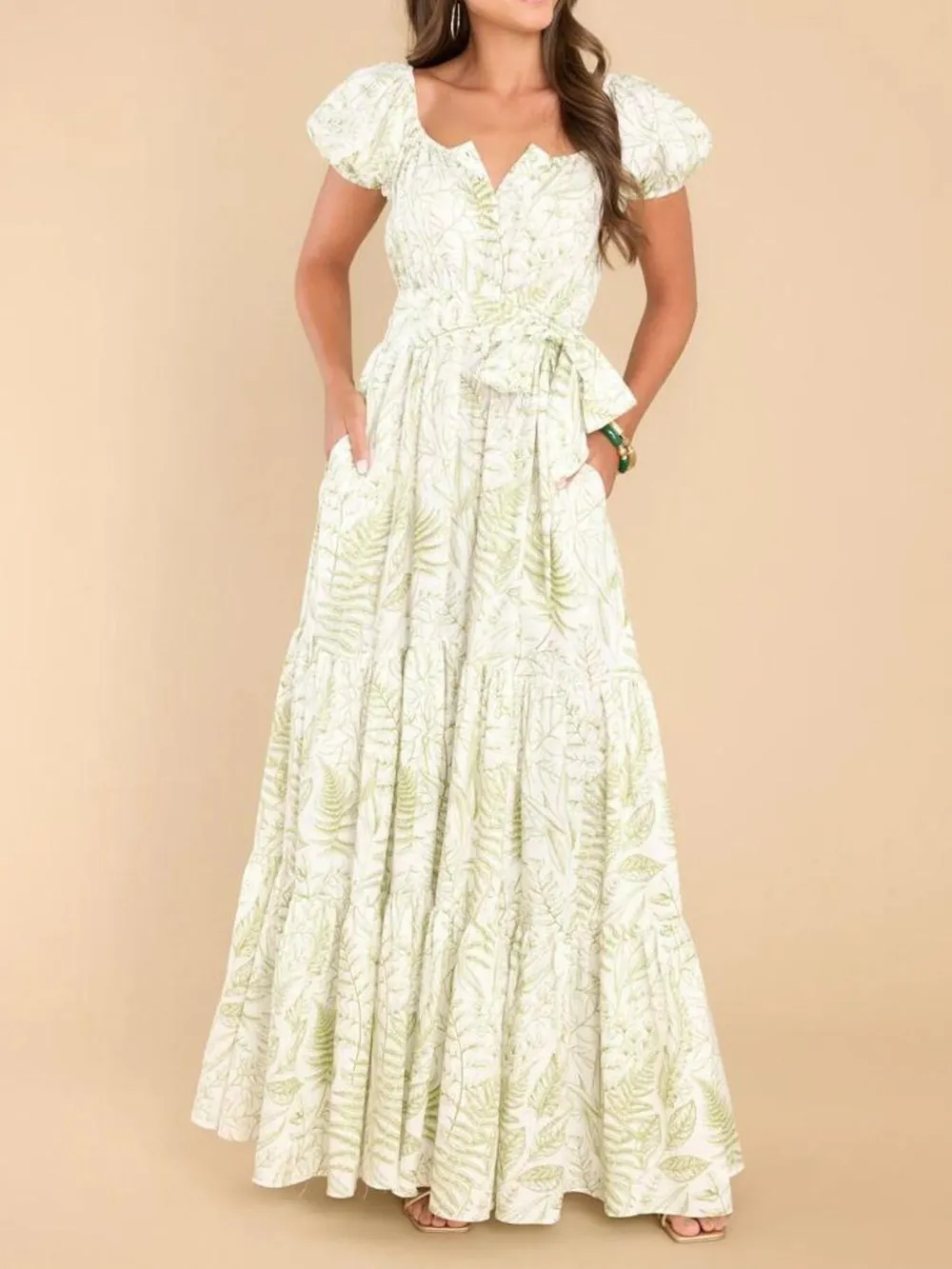 Printed Puff Sleeve Maxi Dress, image 5