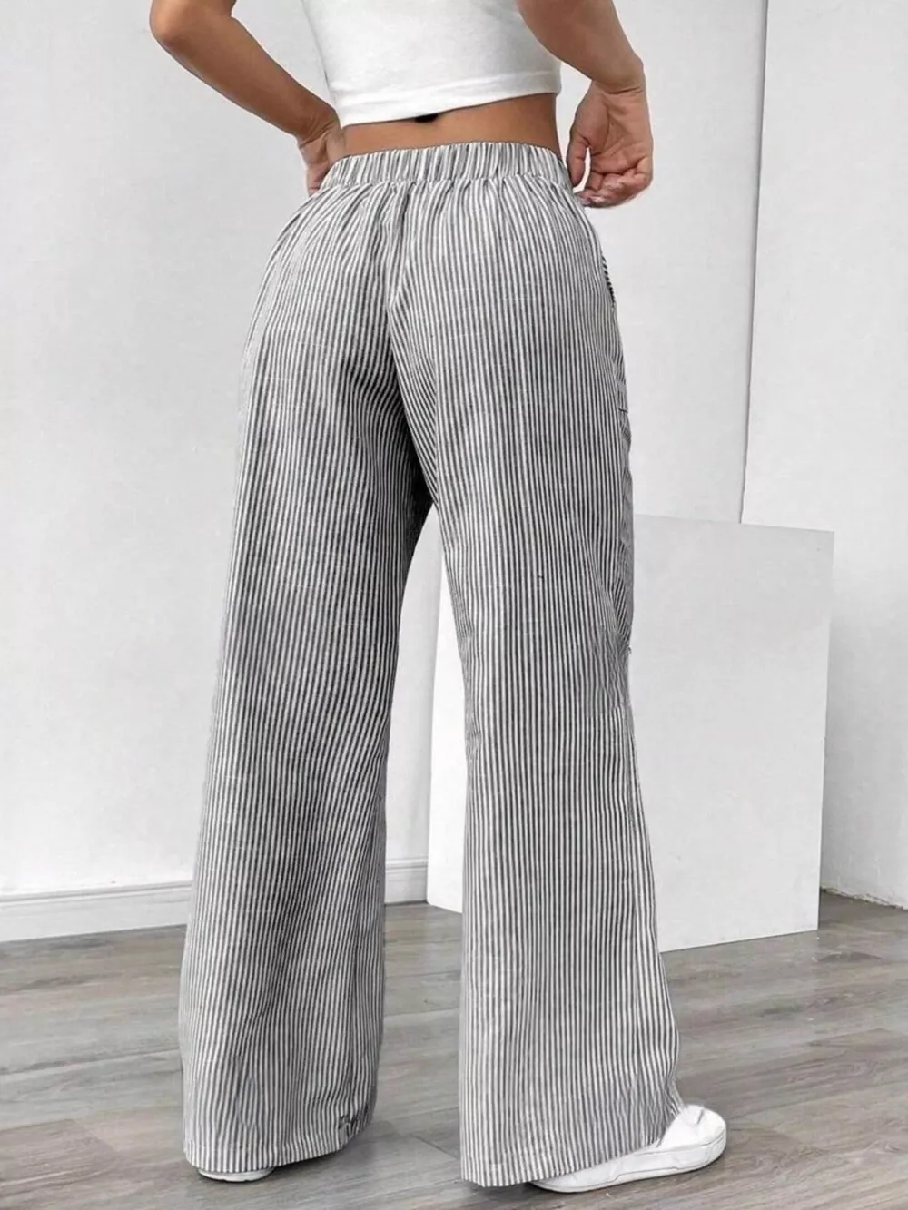 Striped Drawstring Wide-Leg Pants, image 3