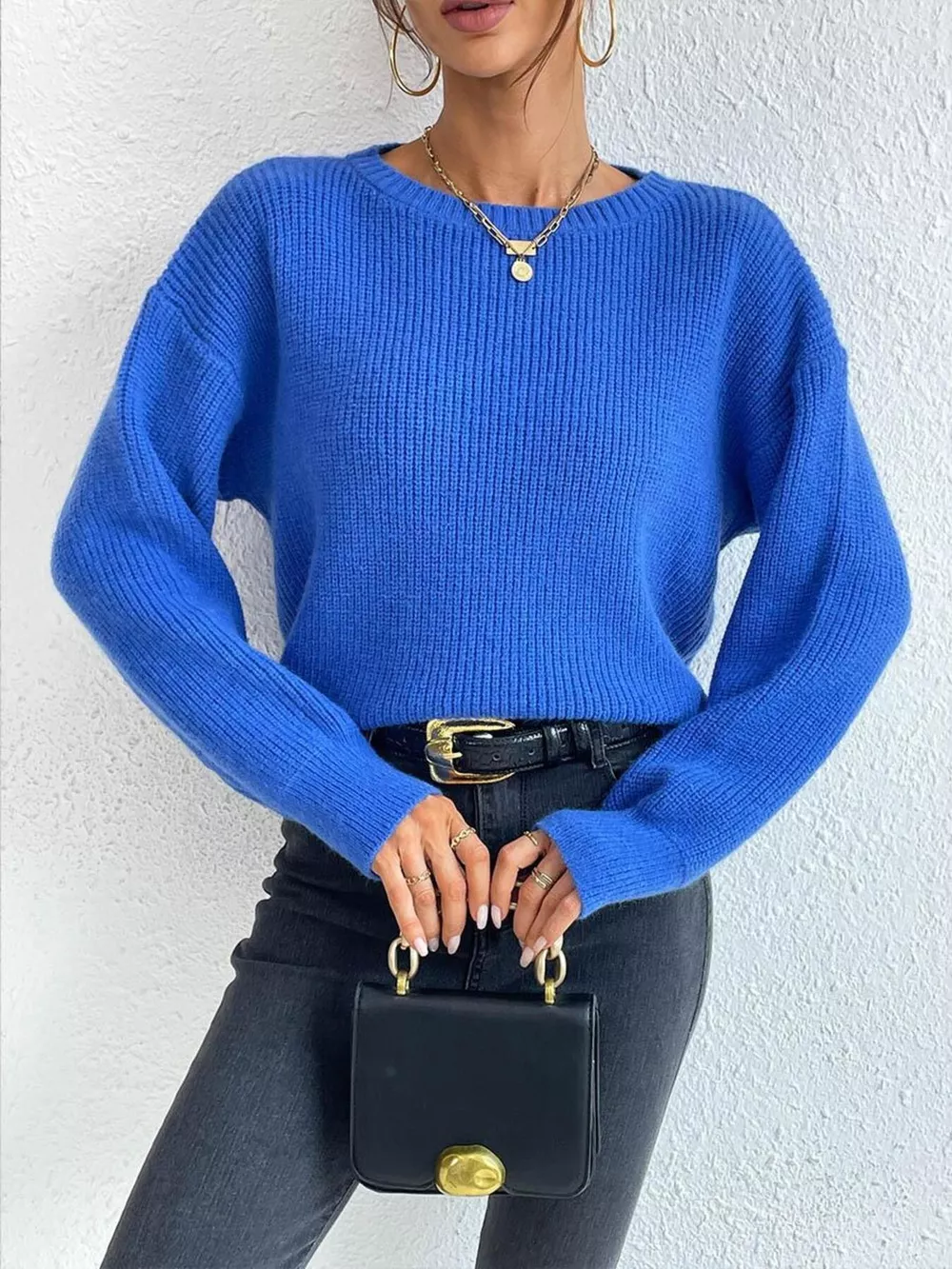 Ribbed Knit Dropped Shoulder Sweater, image 4