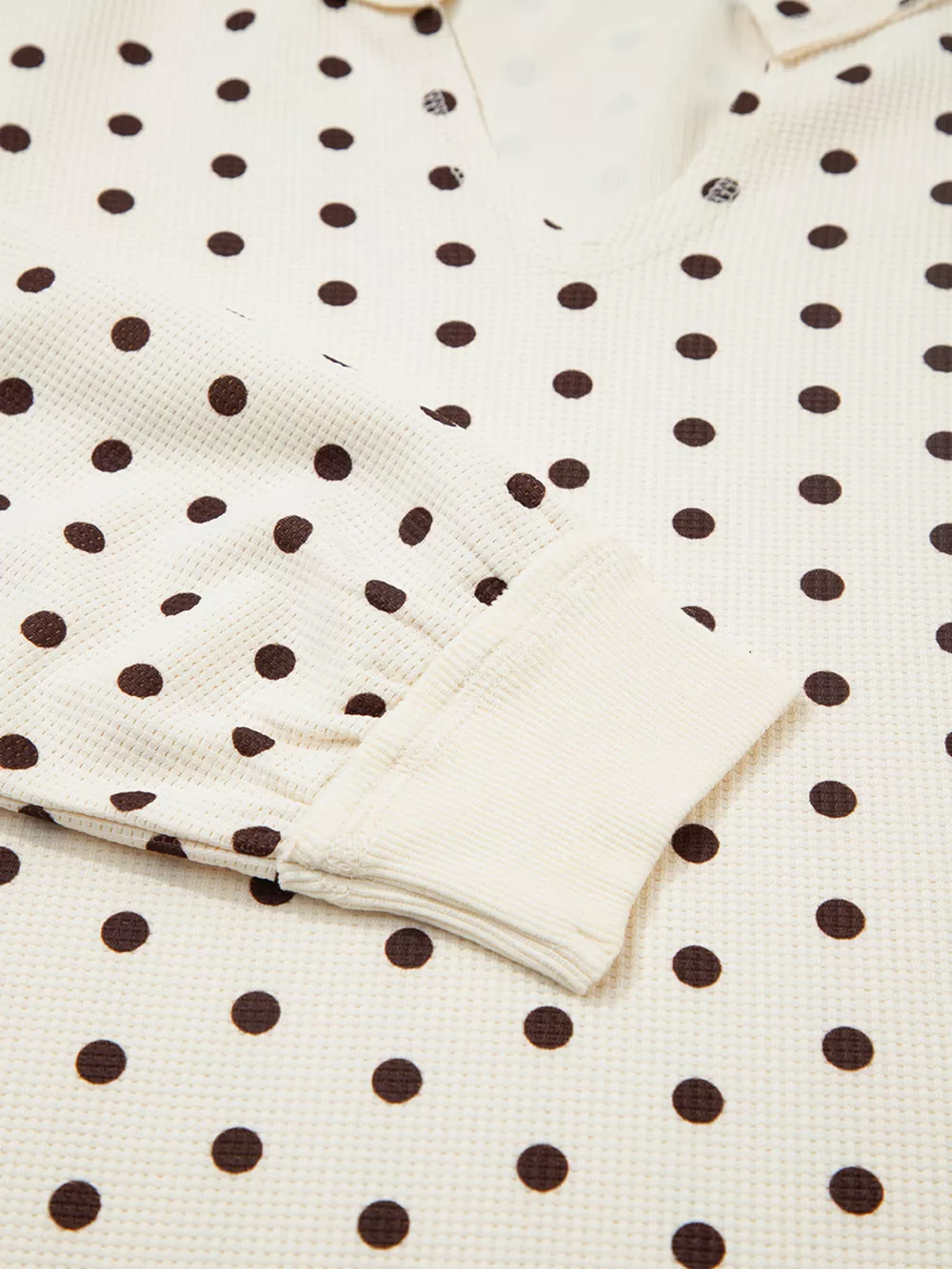 Polka Dot Notched Long Sleeve Top and Drawstring Joggers Lounge Set, image 8