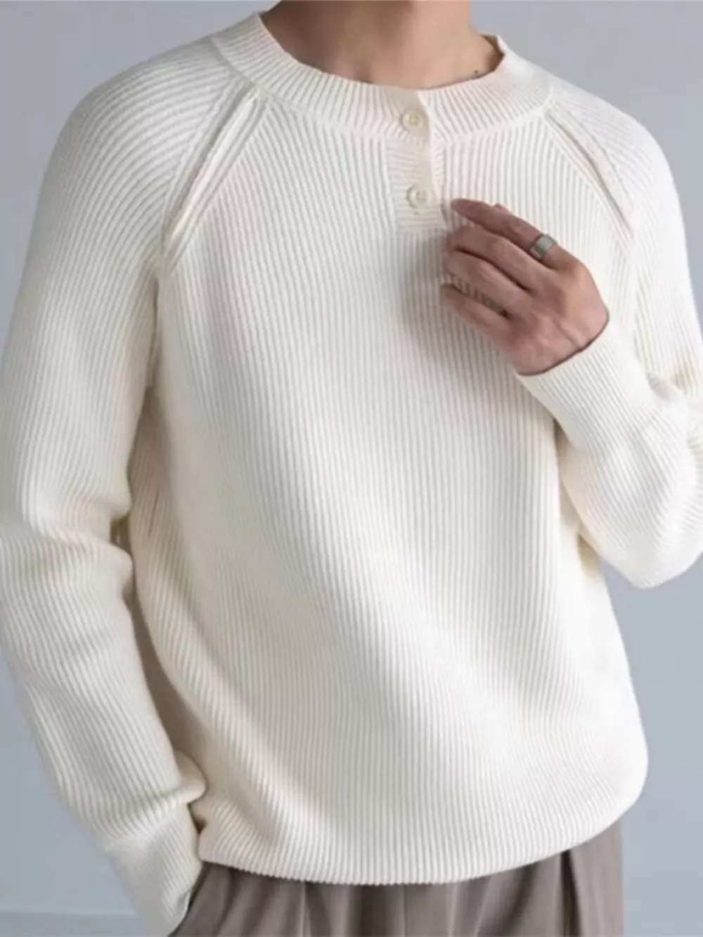 Men's Plus Size Ribbed Raglan Sleeve Knit Top, image 2