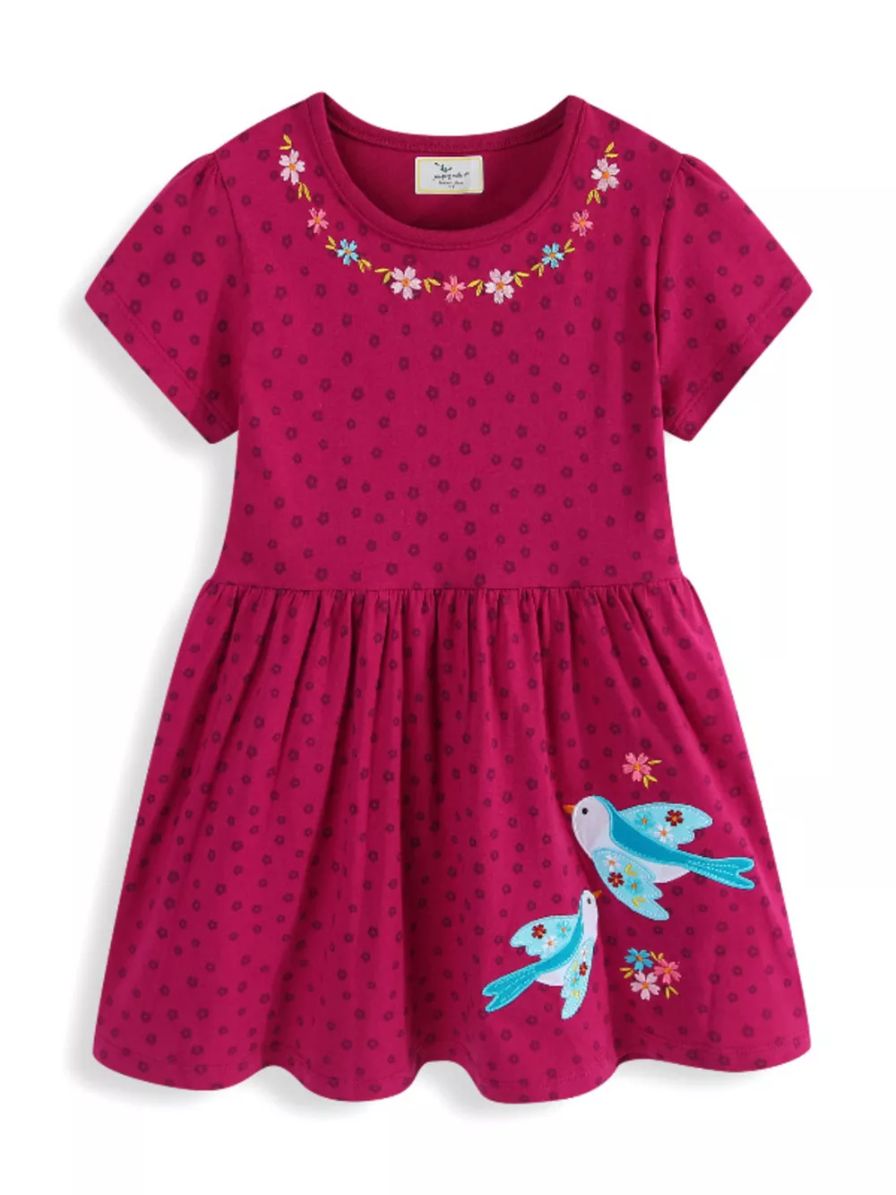Children's Floral Embroidered Bird Applique Dress