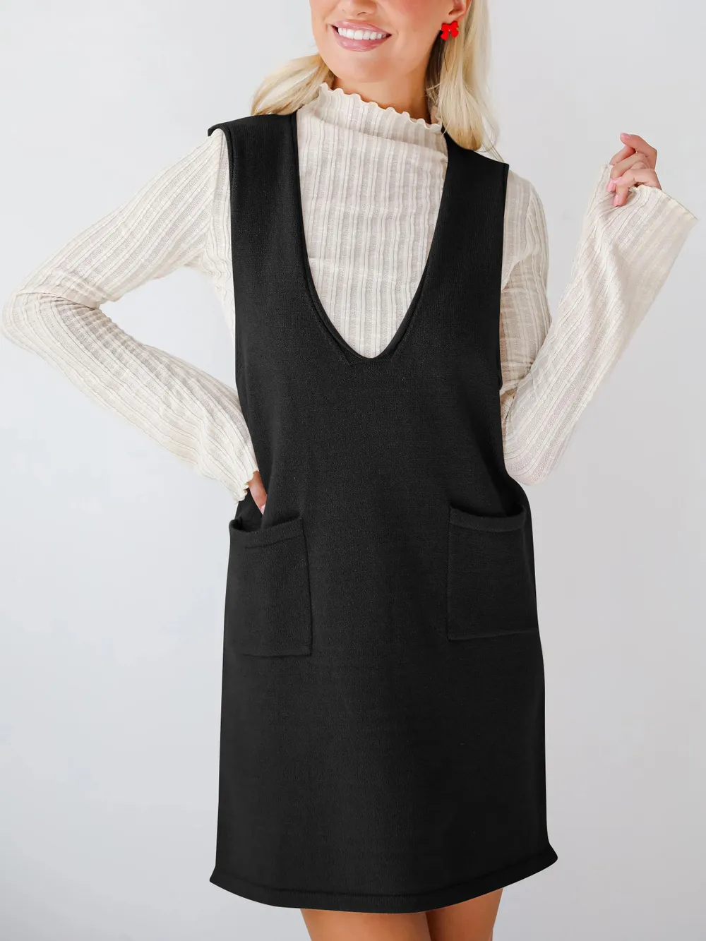 Sleeveless Knit Dress with Pockets, image 3