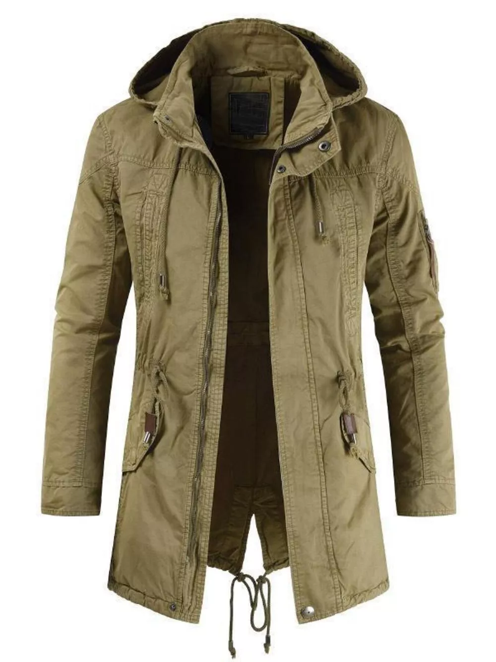 Men's Plus Size Drawstring Casual Hooded Parka Coat, image 3