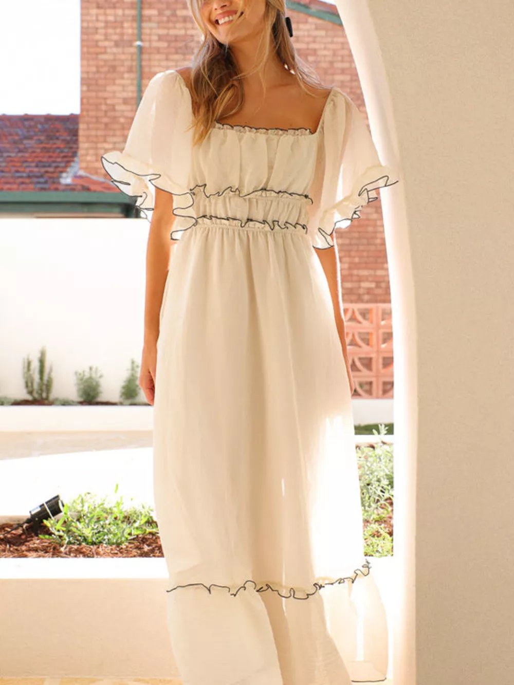 Ruffled Short Sleeve Tiered Maxi Dress, image 5