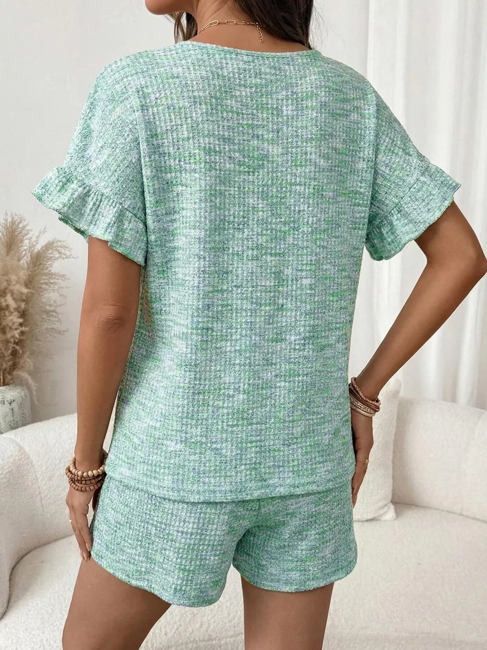 Ruffle Sleeve Textured Top and Shorts Set, image 18