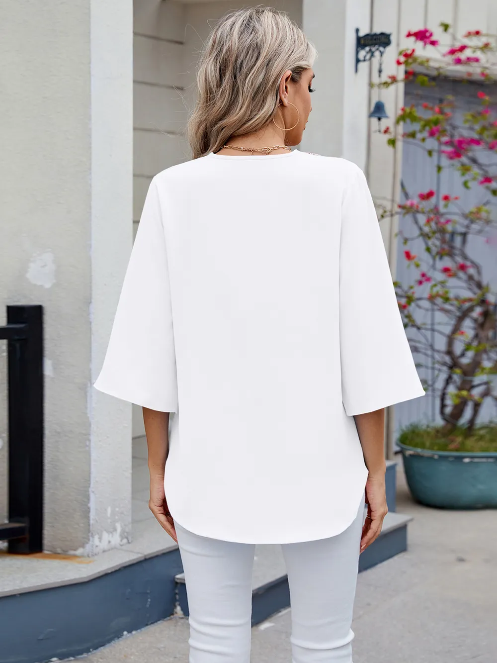 V-Neck Lace Trim Blouse, image 13