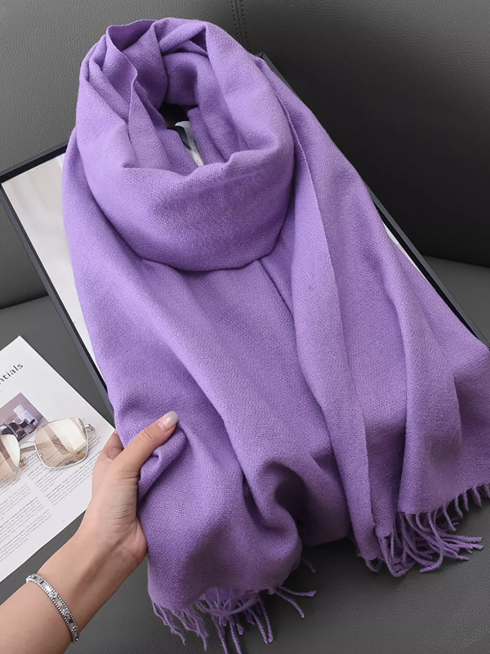 Solid Color Fringe Scarf, image 15