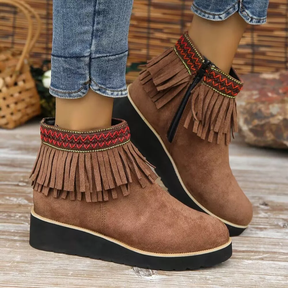 Fringe Round Toe Ankle Boots, image 15