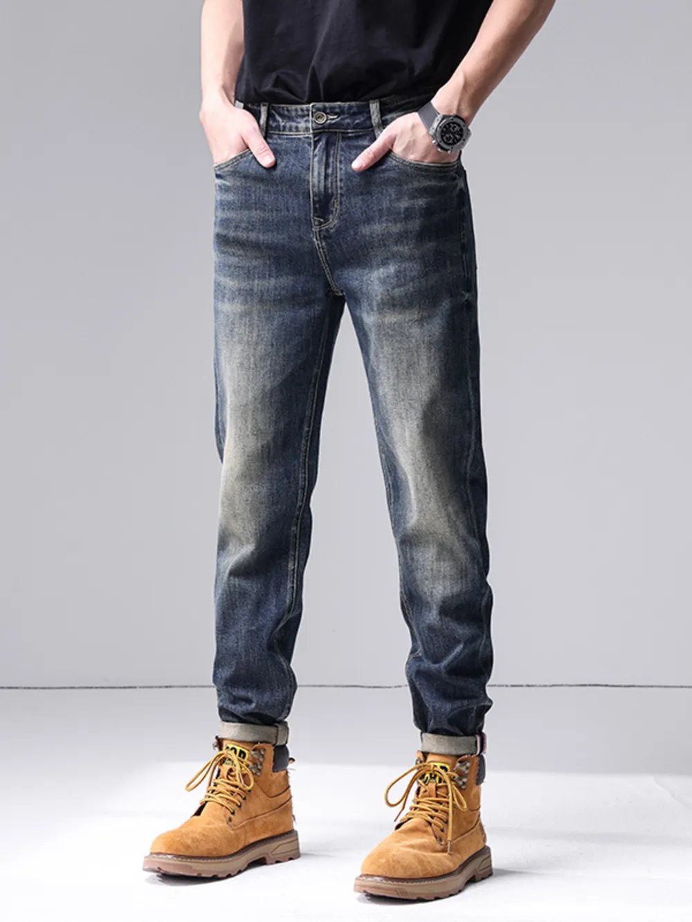 Men's Washed Straight Leg Jeans, image 3