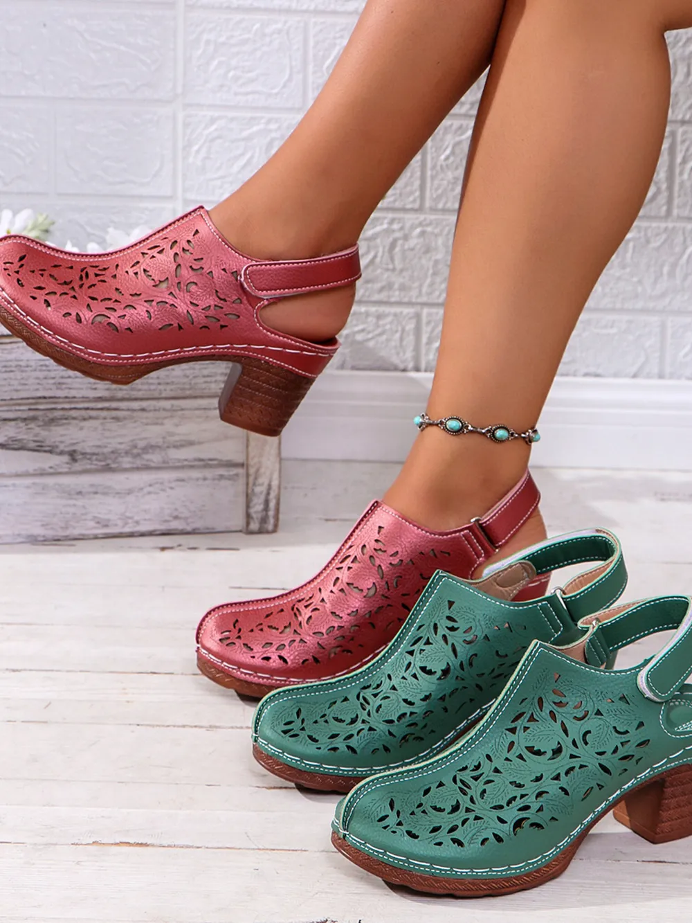Cutout Block Heel Slingback Sandals, image 2