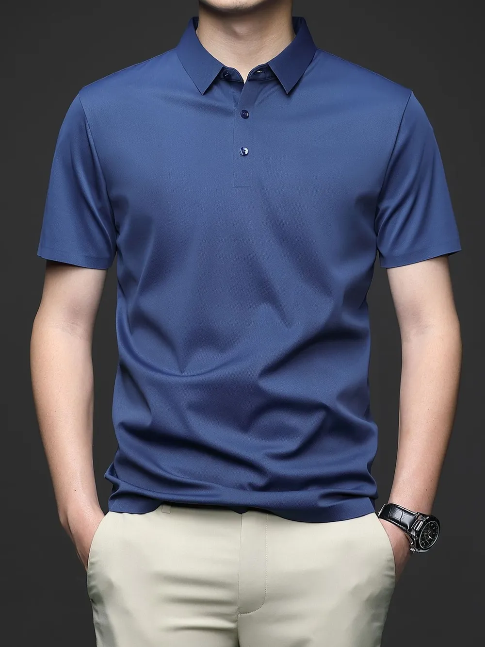 Men's Plus Size Button Detail Short Sleeve Polo, image 3