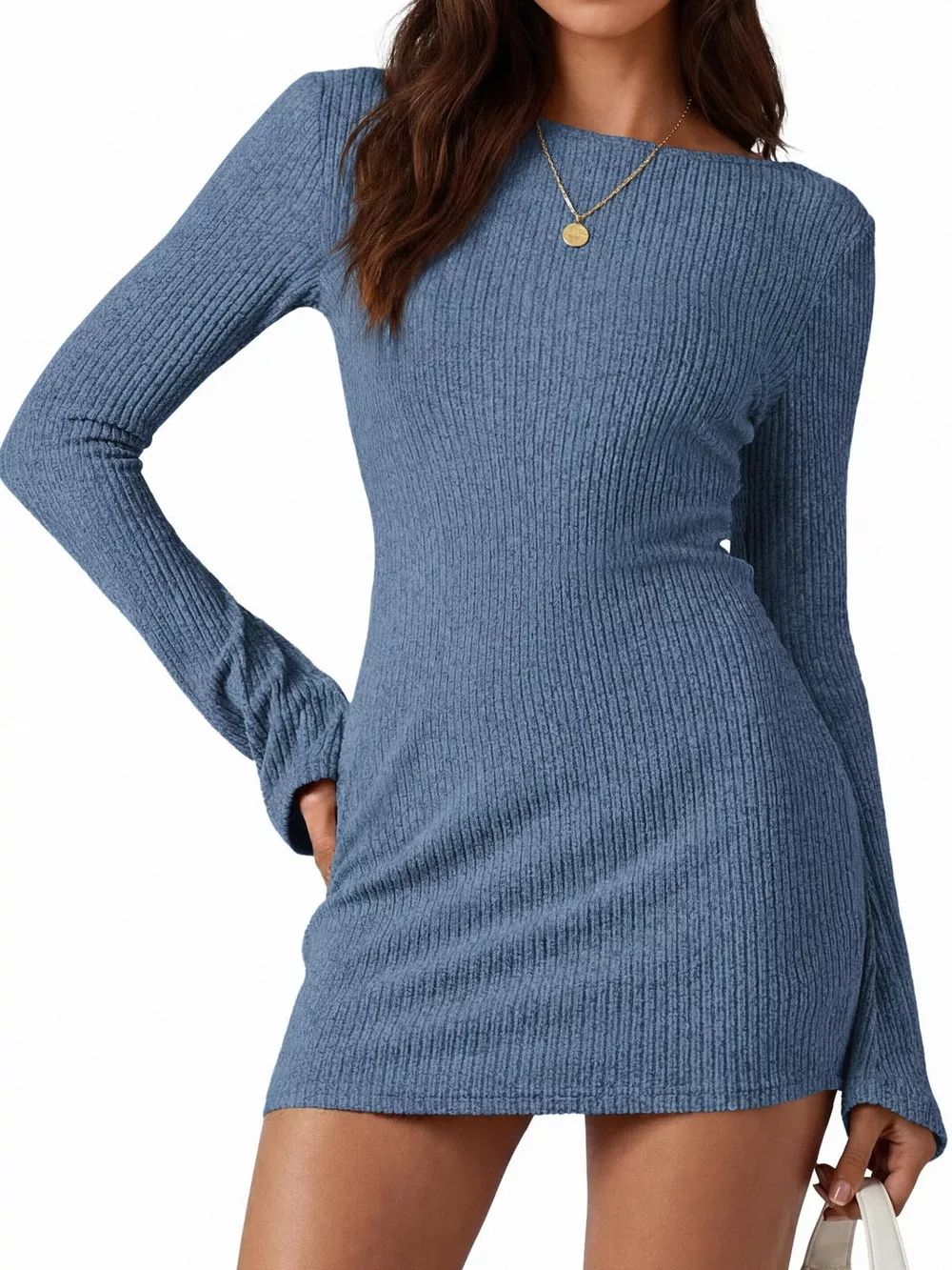 Ribbed Knit Long Sleeve Slim Fit Sweater Dress, image 6