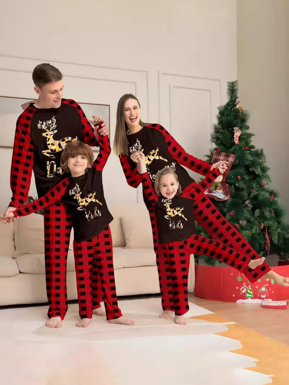 Full Size Family Matching Christmas Pajamas Set with Reindeer Graphic Plus Size, image 2